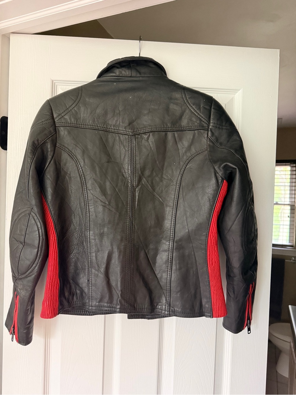 Black Leather Motorcycle Jacket with Red Trim - Women's - Picture 2 of 15